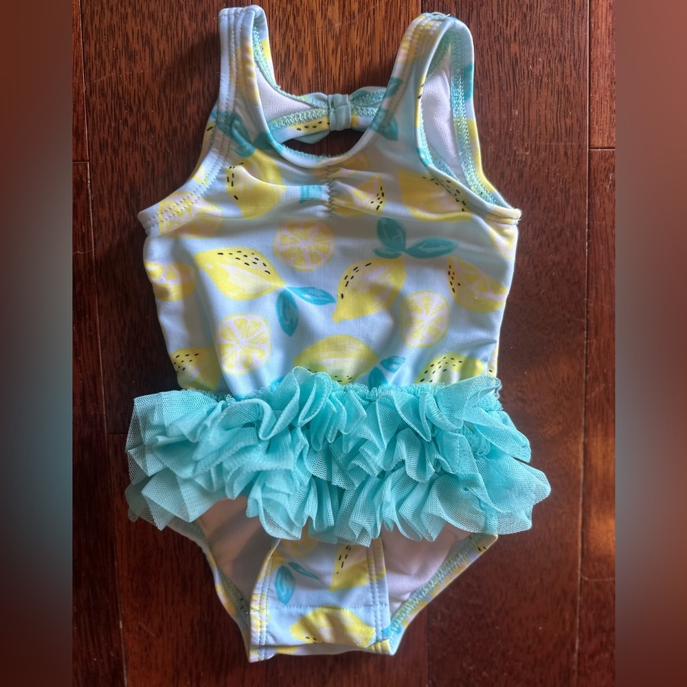 Cat & Jack Lemon Print Swimsuit with Ruffle Tutu. Size 3/6 Months. Like New!